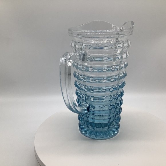 Blue and Clear Textured Cube Effect Glass Ombre Colored Blue Pitcher - Picture 6 of 16